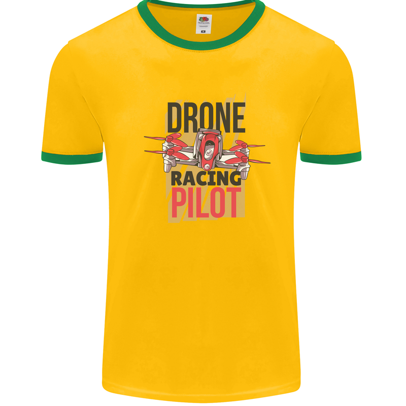 Drone Racing Pilot Mens Ringer T-Shirt Gold/Green