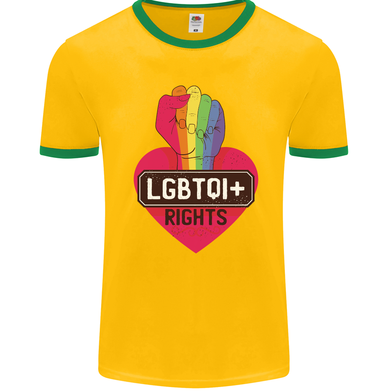 LGBTQI+ Rights Gay Pride Awareness LGBT Mens Ringer T-Shirt FotL Gold/Green