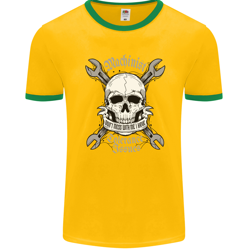 Machinist I Have Tolerance Issues Skull Mens Ringer T-Shirt FotL Gold/Green