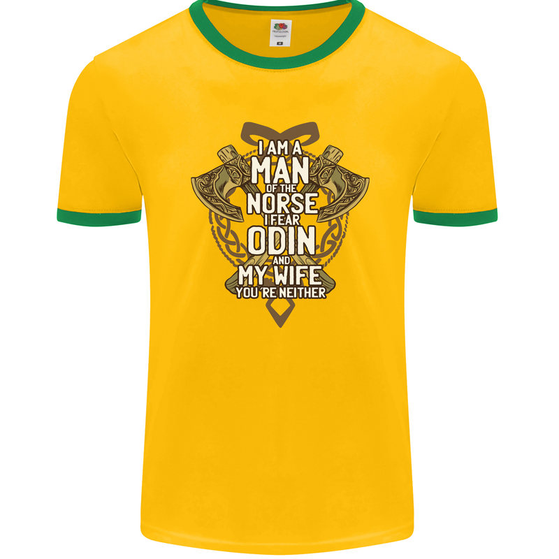 Funny Viking Wife Quote Wedding Anniversary Mens Ringer T-Shirt FotL Gold/Green