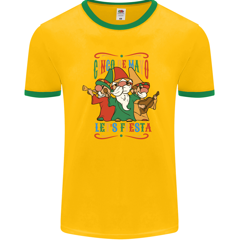 Cinco De Mayo Lets Fiesta Funny Gnomes Mens Ringer T-Shirt FotL Gold/Green