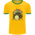 Zombie Cat Drummer Mens White Ringer T-Shirt Gold/Green