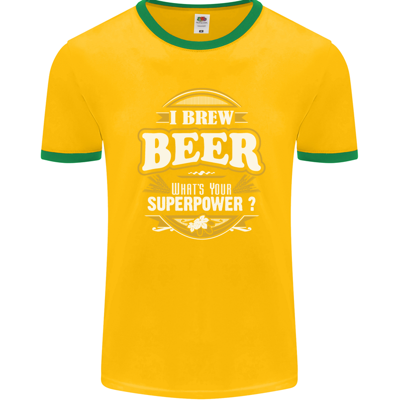 I Brew Beer What's Your Superpower? Alcohol Mens Ringer T-Shirt FotL Gold/Green