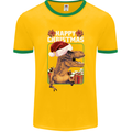 Christmas T-Rex Funny Dinosaur Mens Ringer T-Shirt FotL Gold/Green