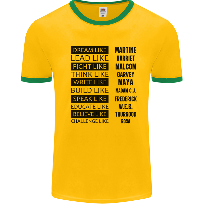 Dream Like Black Lives Matter History Month Mens White Ringer T-Shirt Gold/Green