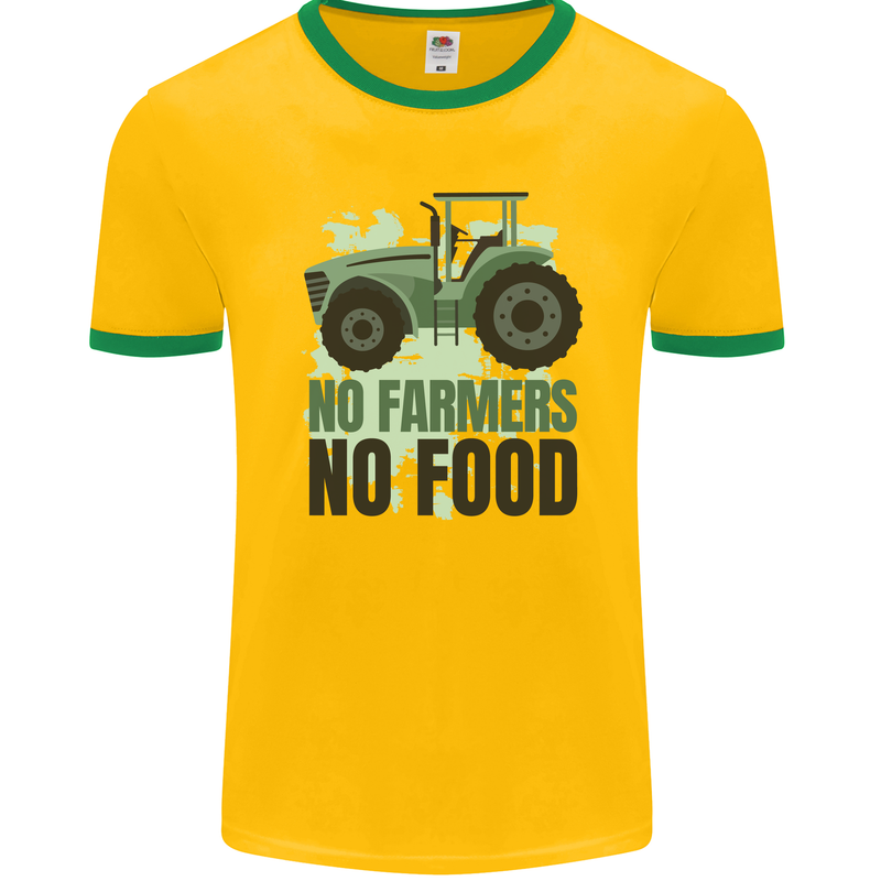 Tractor No Farmers No Food Farming Mens Ringer T-Shirt FotL Gold/Green