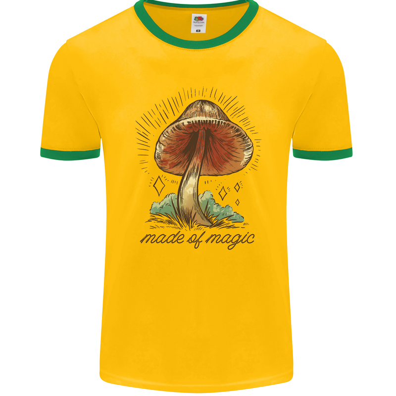 Made of Magic Mushrooms LSD Trippy Mens Ringer T-Shirt FotL Gold/Green