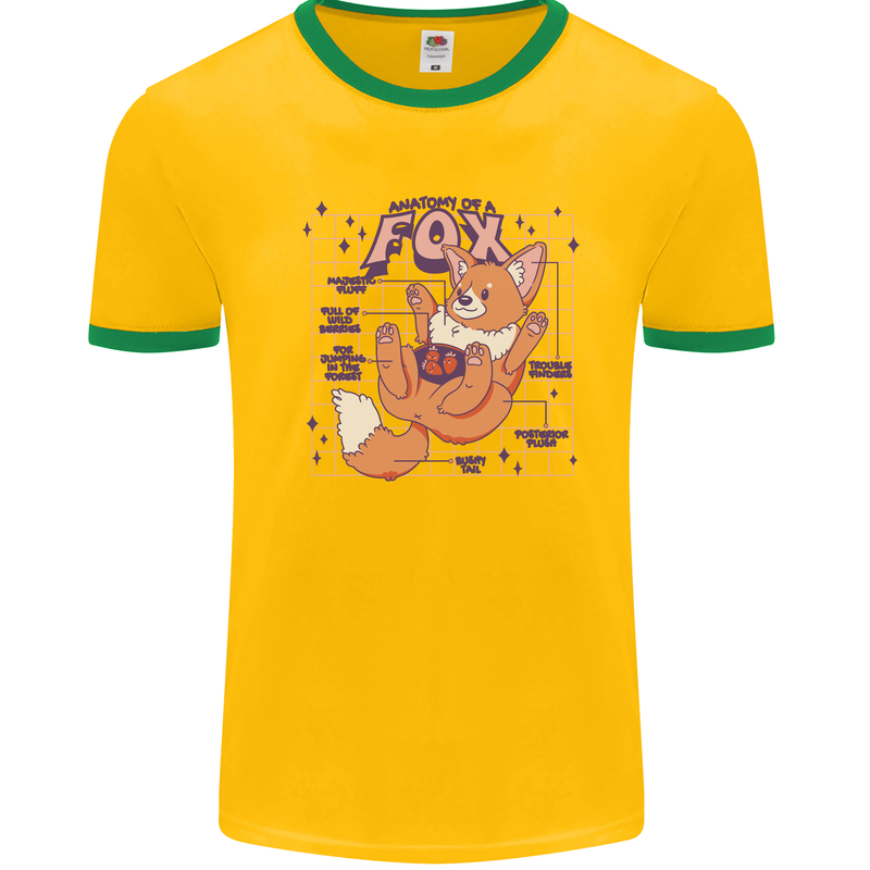 Anatomy of a Fox Foxes Funny Mens White Ringer T-Shirt Gold/Green