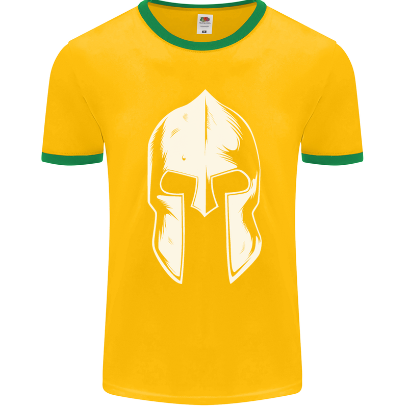 Spartan Helmet Weight Training Fitness Gym Mens Ringer T-Shirt FotL Gold/Green