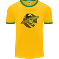 A Funny Alien Stuck in a UFO Flying Saucer Mens White Ringer T-Shirt Gold/Green