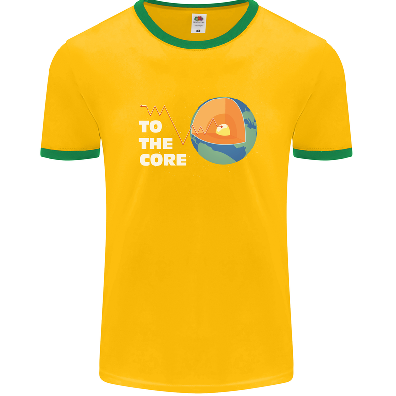 To the Core Climate Change ECG Heart Pulse Mens Ringer T-Shirt FotL Gold/Green