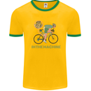 Cycling I'm the Machine Cyclist Funny Mens White Ringer T-Shirt Gold/Green