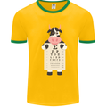 A Cow Holding a Snellen Eye Chart Glasses Mens White Ringer T-Shirt Gold/Green