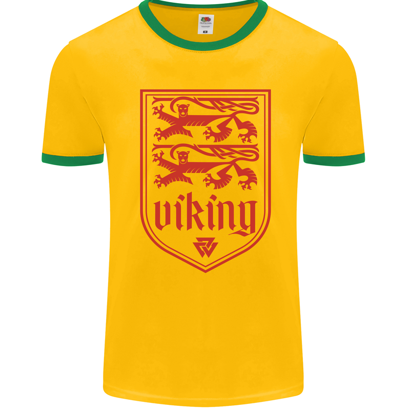 The Vikings Valknut Symbol Lions Valhalla Mens Ringer T-Shirt FotL Gold/Green