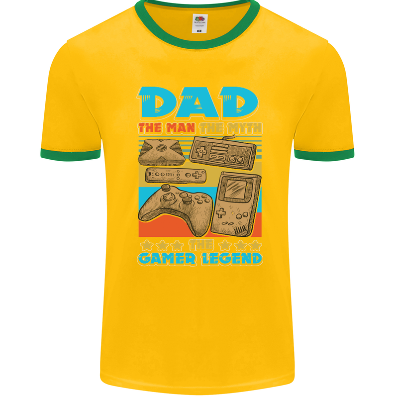 Dad Gamer Legend Fathers Day Gaming Funny Mens Ringer T-Shirt FotL Gold/Green