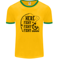 Here Fishy Fishy Funny Fishing Fisherman Mens White Ringer T-Shirt Gold/Green