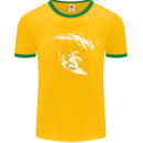 Surfing Spaceman Astornaut Surfer Surf Mens Ringer T-Shirt FotL Gold/Green