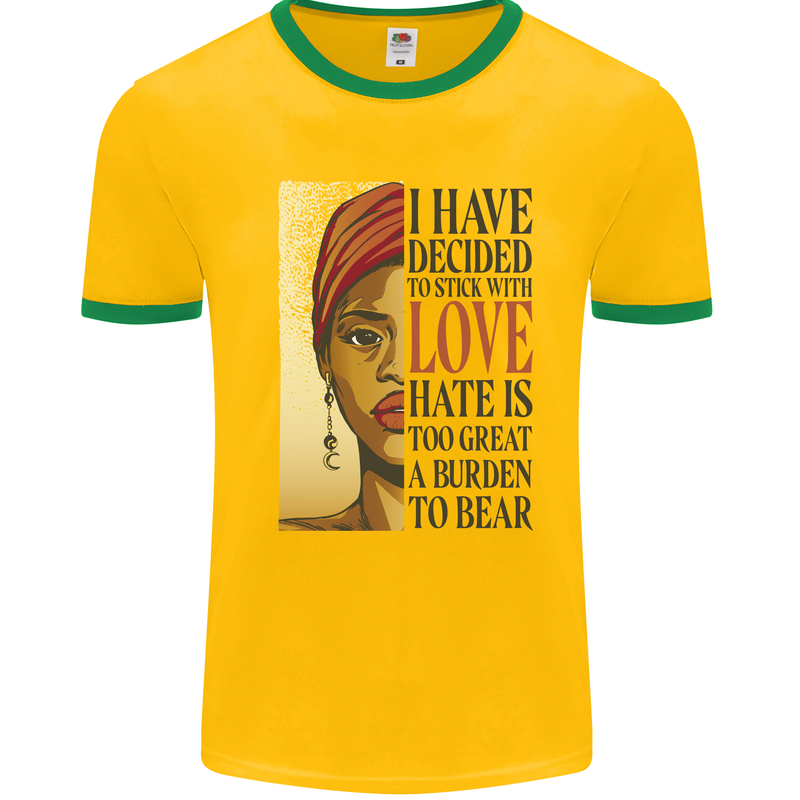 Stick With Love Black Lives Matter Mens Ringer T-Shirt Gold/Green