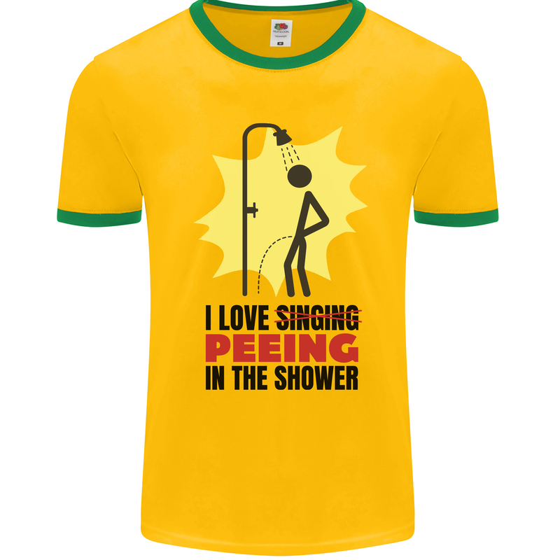 I Love Peeing in the Shower Funny Rude Mens Ringer T-Shirt FotL Gold/Green