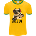 Rock n Roll Pug Funny Guitar Heavy Metal Mens Ringer T-Shirt FotL Gold/Green