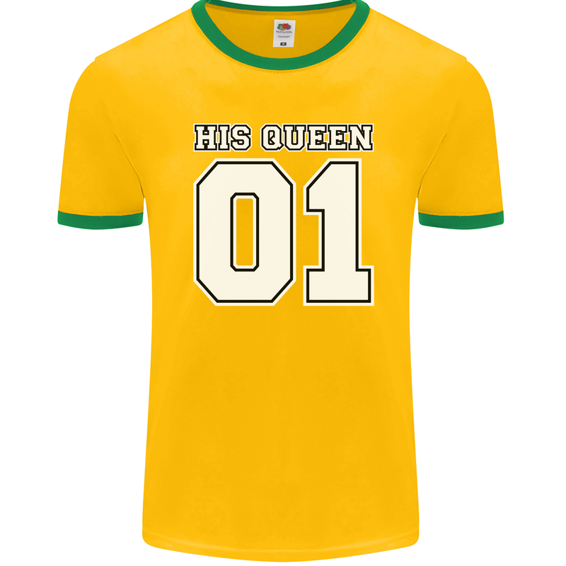 His Queen Funny Wedding Anniversary Mens Ringer T-Shirt FotL Gold/Green