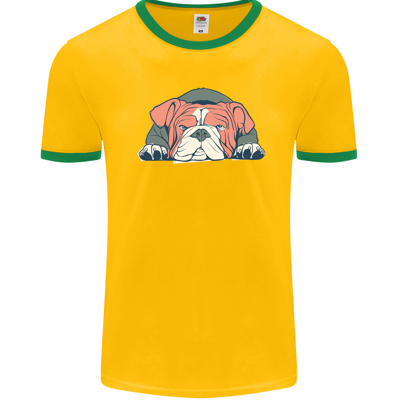 Dogs English Bulldog Mens Ringer T-Shirt FotL Gold/Green