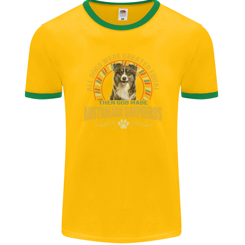 An Australian Shepherd Dog Mens Ringer T-Shirt FotL Gold/Green