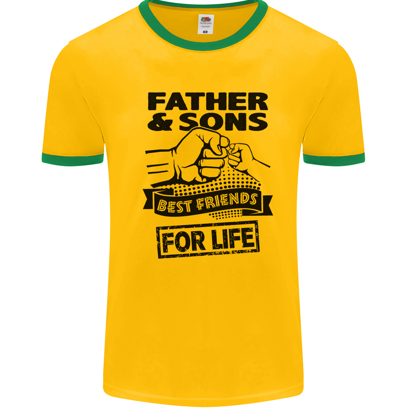 Father & Sons Best Friends for Life Mens White Ringer T-Shirt Gold/Green