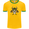 Viking Skull With Axes and Helmet Mens Ringer T-Shirt FotL Gold/Green