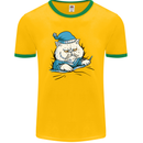 A Cat In Bed Under the Duvet Mens Ringer T-Shirt FotL Gold/Green