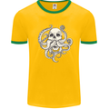 Cthulhu Skull Mens White Ringer T-Shirt Gold/Green