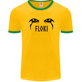 Floki Eyes Vikings Valhalla Odin Mens White Ringer T-Shirt Gold/Green