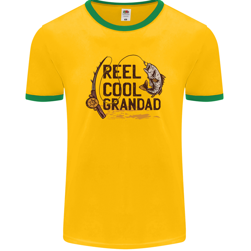 Reel Cool Grandad Funny Fishing Fisherman Mens Ringer T-Shirt FotL Gold/Green