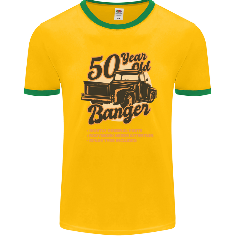 50 Year Old Banger Birthday 50th Year Old Mens Ringer T-Shirt FotL Gold/Green