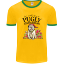 We Wish You a Pugly Christmas Funny Pug Mens White Ringer T-Shirt Gold/Green