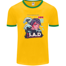 Music Vaporwave Anime Girl Emo SAD Mens White Ringer T-Shirt Gold/Green