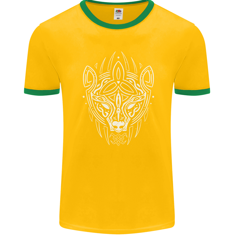 Viking Bear Symbols With Valknut Symbol Mens Ringer T-Shirt FotL Gold/Green