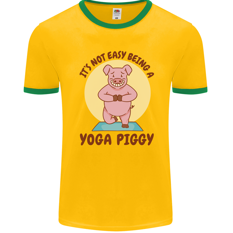 It's Not Easy Being a Yoga Piggy Funny Pig Mens Ringer T-Shirt FotL Gold/Green