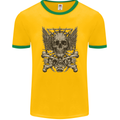 Heavy Metal Skull Rock Music Guitar Biker Mens Ringer T-Shirt FotL Gold/Green