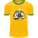 Viking Skull & Sword Thor Valhalla Mens White Ringer T-Shirt Gold/Green