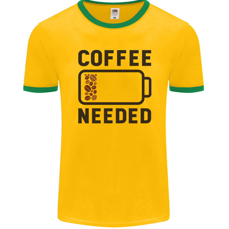 Coffee Needed Funny Addict Mens Ringer T-Shirt FotL Gold/Green