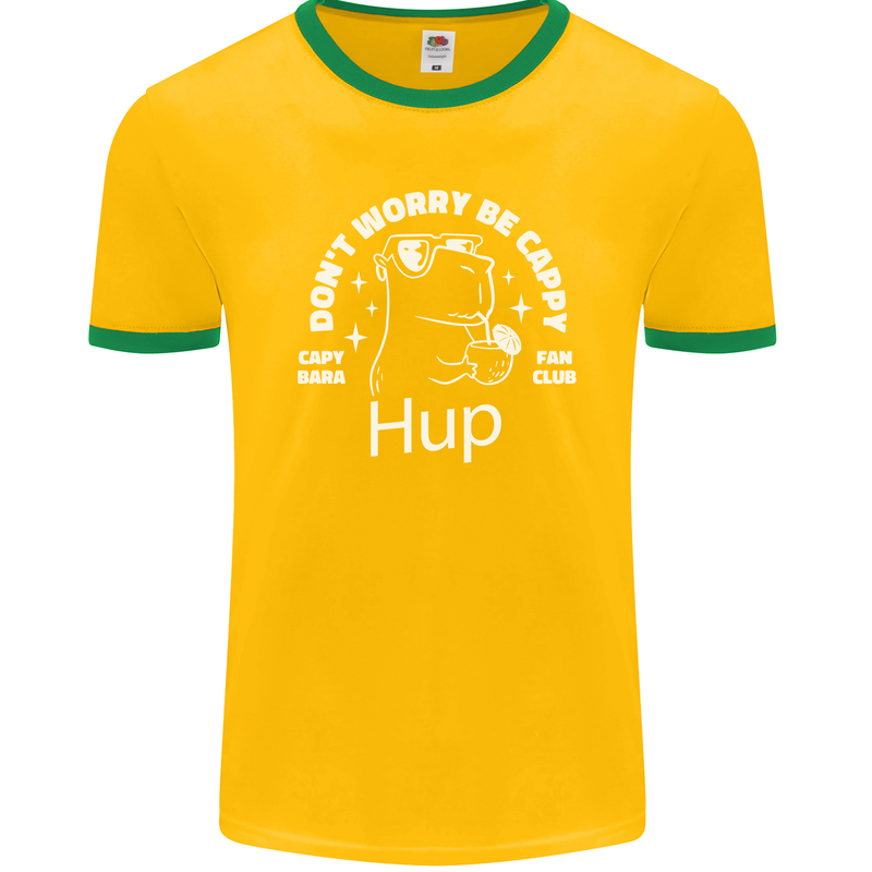 Be Cappy Funny Capybara Mens Ringer T-Shirt FotL Gold/Green