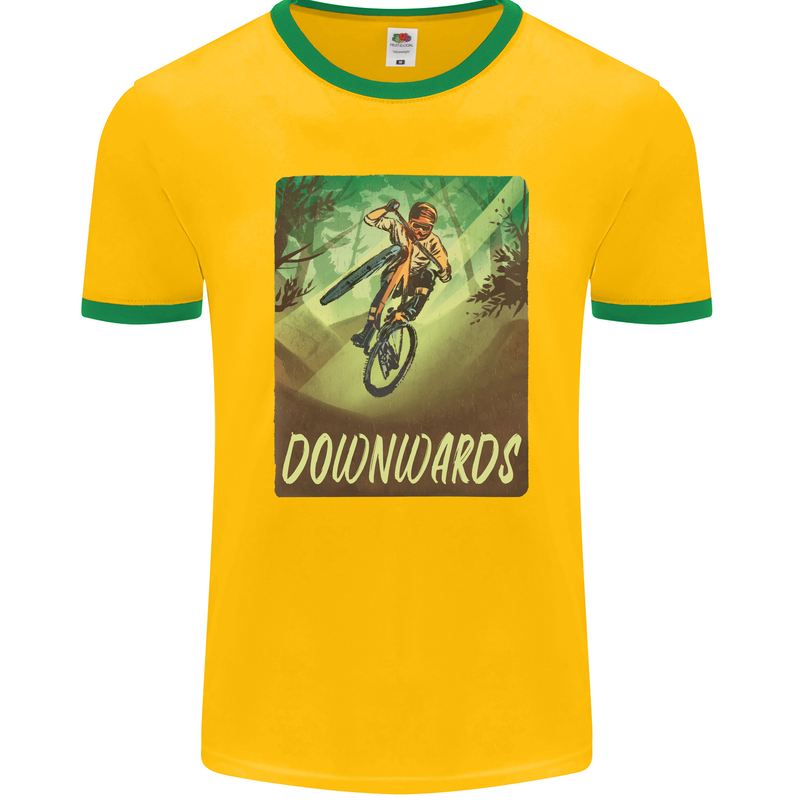 Downhill Mountain Biking DH Cycling Bicycle Mens Ringer T-Shirt FotL Gold/Green