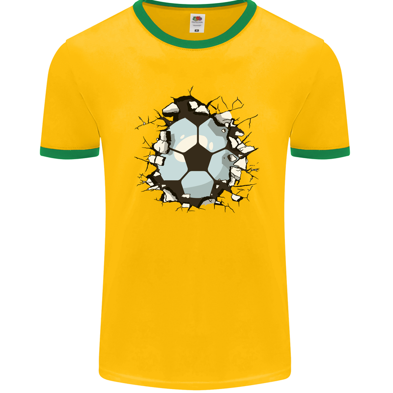 Football Smash Soccer Player Ball Mens Ringer T-Shirt FotL Gold/Green