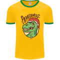 Christmas Papasaurus T-Rex Dinosaur Mens White Ringer T-Shirt Gold/Green