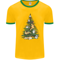 Cat Christmas Tree Mens Ringer T-Shirt FotL Gold/Green