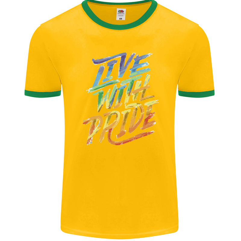 Live With Pride LGBT Gay Pride Mens Ringer T-Shirt FotL Gold/Green