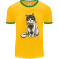 I Love Cats Cute Kitten Mens White Ringer T-Shirt Gold/Green