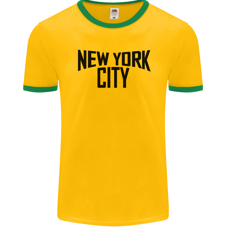 New York City as Worn by John Lennon Mens Ringer T-Shirt FotL Gold/Green