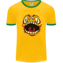 Four Eyed Scary Monster Halloween Mens White Ringer T-Shirt Gold/Green